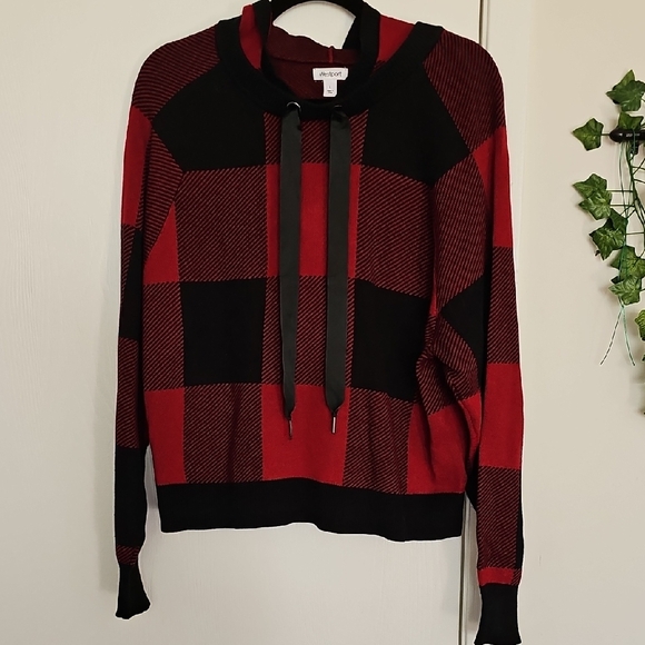 Westport Sweaters - Westport Red and Black Plaid Hoodie with Drawstring